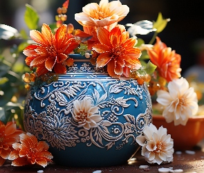 Dalie, Wazon, Kwiaty