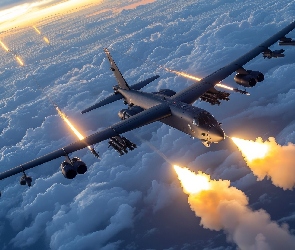 Światła, Chmury, Samolot, Wojskowy