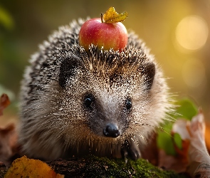 Jabłko, GrafIka AI, Liście, Suche, Jeż