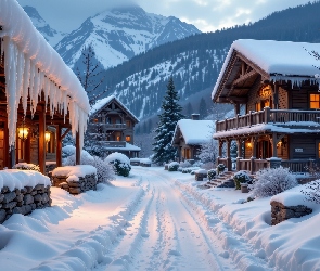 Droga, Sople, Domy, Góry, Zima, Śnieg