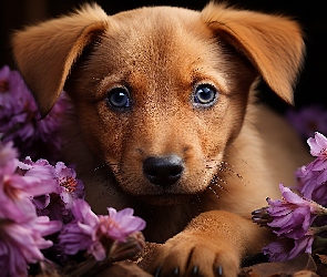 Kwiaty, Brązowy, Pies, Szczeniak