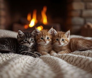 AI, Grafika, Małe, Trzy, Koty, Legowisko