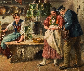 Obraz, Kobiety, Listonosz, Ferdinand Pacher, Malarstwo