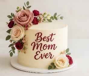 Kwiaty, Dzień Matki, Napis, Róże, Ciastko