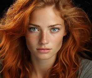 Piegi, Kobieta, Rudowłosa, Zielonooka