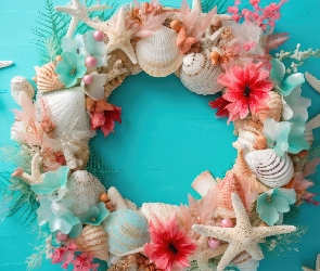 Rozgwiazdy, Muszle, Wieniec, Kwiaty