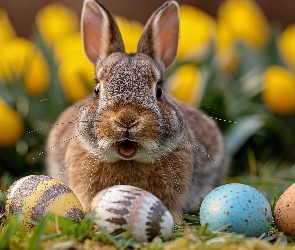 Grafika, Rozmycie, Królik, Wielkanoc, Pisanki, Kwiaty