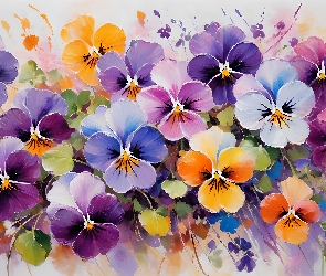 Kolorowe, Obrazy, Grafika, Kwiaty, Bratki