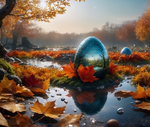 Fantasy, Drzewa, Opadłe, Jajka, Liście, Jesień