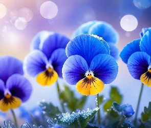 Grafika, Kwiaty, Niebiesko-żółte, Bratki