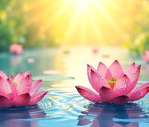 Grafika, Kwiaty, Różowe, Lotosy