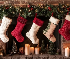 Boże Narodzenie, Prezenty, Stroik, Bombki, Świece, Ściana, Dekoracja, Wiszące, Skarpety