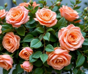 Róże, Listki, Brzoskwiniowe