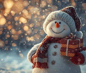 Bałwanek, Prezenty, Szalik, Czapka, Zima