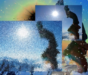 deska , słońce, , śnieg, Snowbording
