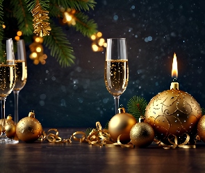 Szampan, Grafika, Bombki, Kieliszki, Boże Narodzenie