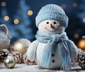 Śnieg, Szalik, Zima, Czapka, Bombki, Bałwanek, Dekoracja, Szyszki