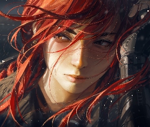 Dziewczyna, Grafika, Ręka, Twarz, Rudowłosa