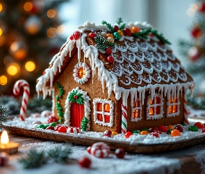 Gałązki, Lukier, Domek, Boże Narodzenie, Piernik, Świece