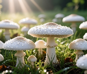 Grafika AI, Muchomory, Białe, Grzyby