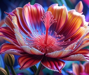 Egzotyczny, Grafika, Rozkwitnięty, Kolorowy, Kwiat