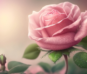 Jasnoróżowa, AI, Liście, Pąk, Róża
