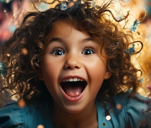 Dziewczynka, Otwarte, Dziecko, Uśmiech, Rozwiane, Twarz, Włosy, Usta