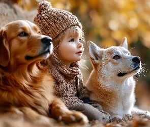 Psy, Dwa, Dziecko, Dziewczynka