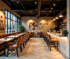 Wnętrze, Bufet, Bar, Restauracja, Stoliki, Krzesła