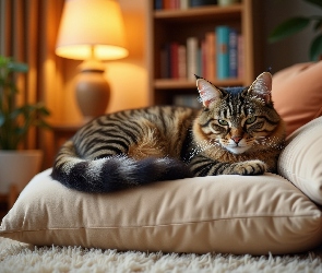 Grafika, Pokój, Kot, Poduszki