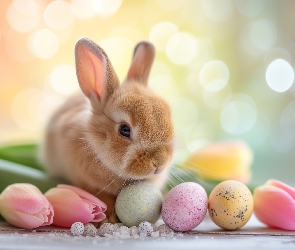 Grafika, Wielkanoc, Pisanki, Kolorowe, Tulipany, Królik