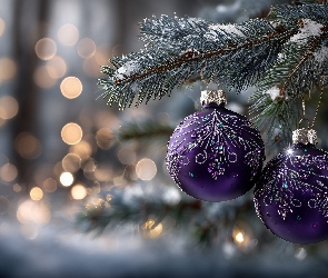 Fioletowe, Grafika AI, Świerk, Bombki, Boże Narodzenie