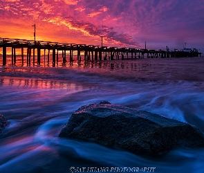 Morze, Kamienie, Molo, Wschód słońca