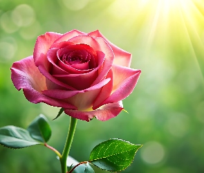 Słońce, Liście, Różowa, Róża