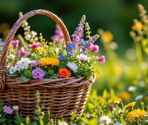 Polne, AI, Koszyk, Kwiaty, Kolorowe