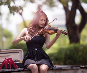 Buty, Czerwone, Dziewczyna, Skrzypce