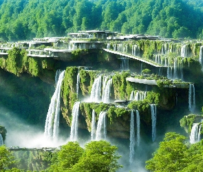 Roślinność, Drzewa, Skały, Wodospad