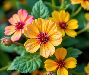 Grafika AI, Liście, Żółte, Kwiaty