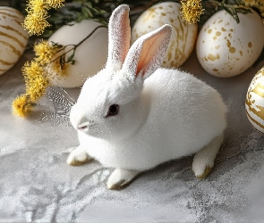 Malowane, Biały, Wielkanoc, Pisanki, Żółte, Jajka, Kwiaty, Królik
