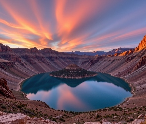 AI, Niebo, Jezioro, Skały, Wysepka, Kolorowe