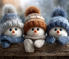 Grafika AI, Czapki, Trzy, Bałwanki