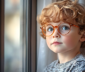 Chłopiec, Okulary, Włosy, Rude, Dziecko