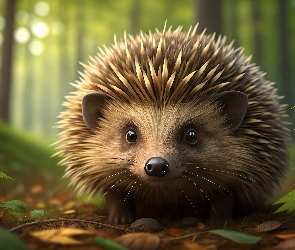 Liście, Grafika AI, Jeż