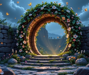 Mur, Białe, Kamienisty, Koło, Kwiaty, Murowane, Al Budowla, Różowe