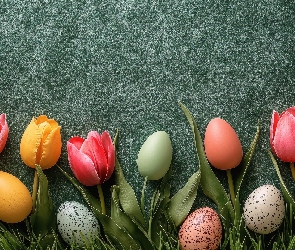 Kolorowe, Tło, Tulipany, Pisanki, Wielkanoc