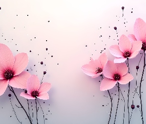Kwiaty, Grafika, Tło, Jasne, Różowe