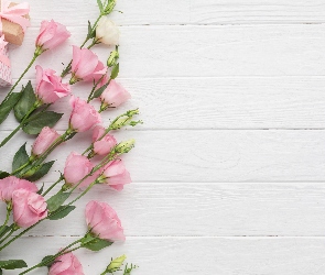 Deski, Prezenty, Różowe, Kwiaty, Eustomy, Bukiet