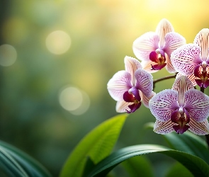 Kwiat, AI, Liście, Storczyk, Fioletowy