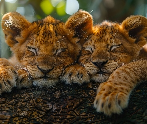 Konar, Sen, Dwa, Drzewa, Lwiątka, Lwy, Śpiące