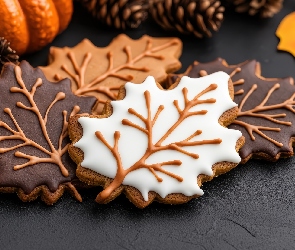 Jesień, Motyw, Pierniki, Grafika AI, Liście, Ciastka, Lukier